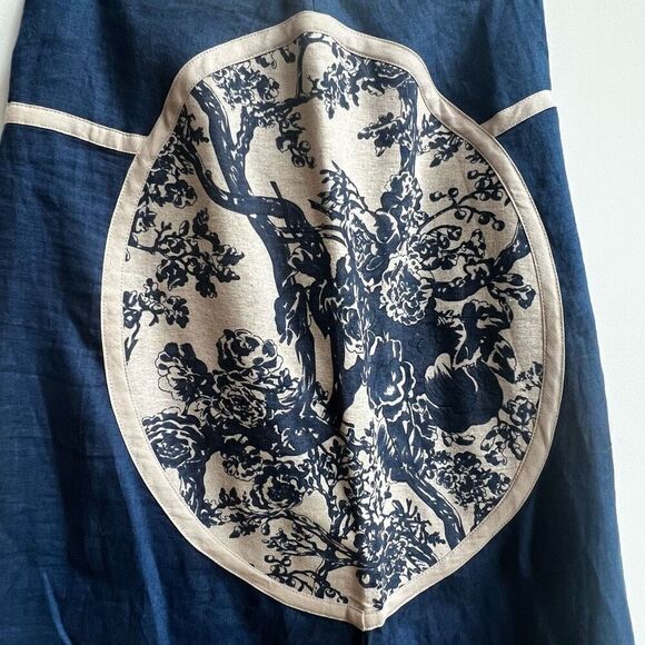 Women's Handmade Front Tree Print Back Pull String Mid Ruched Midi Skirt Blue 30 - Picture 7 of 8